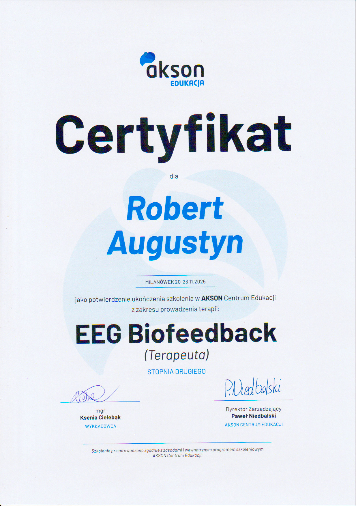 Terapeuta biofeedback EEG I stopnia